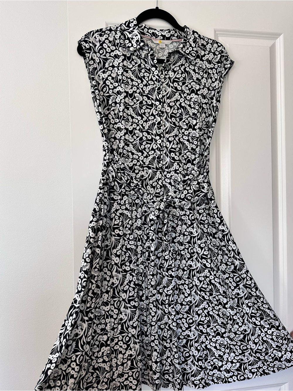 Boden Black & White Floral Midi Jersey Dress